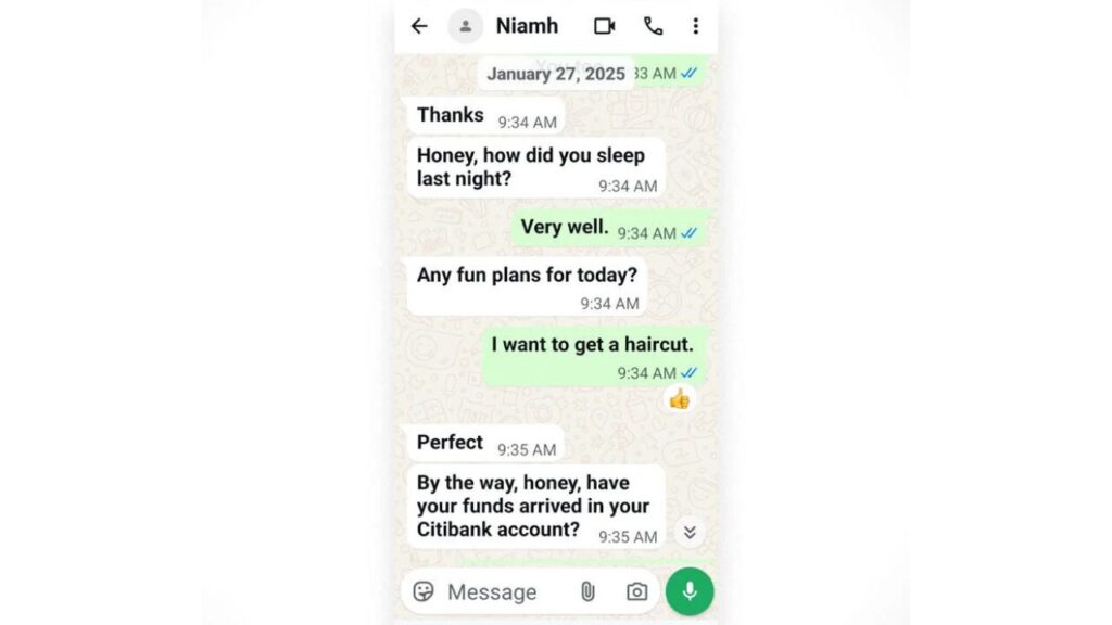 Kyle Holder chatted with a scammer posing as “Niamh.”