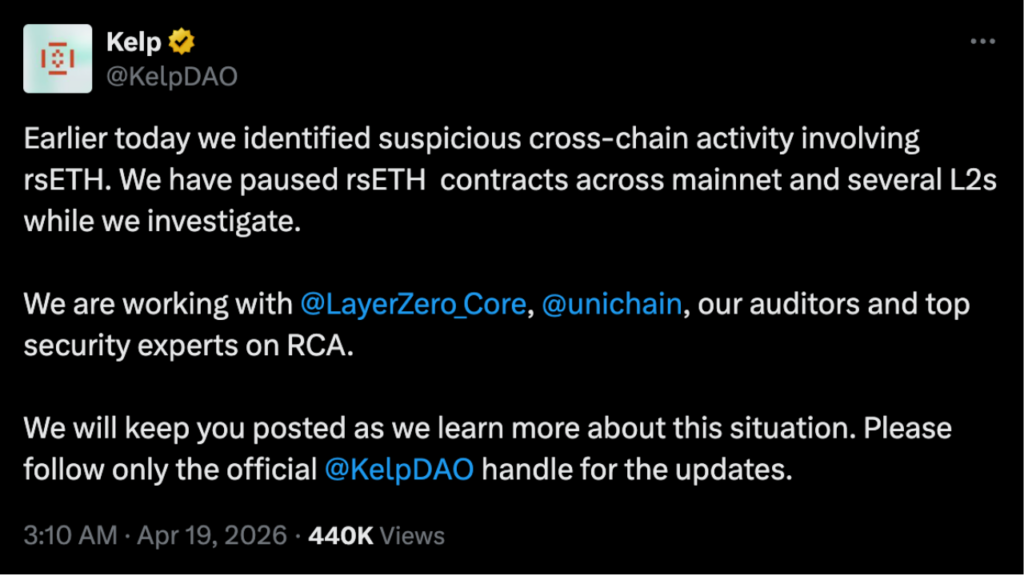 Kelp DAO on X — official statement