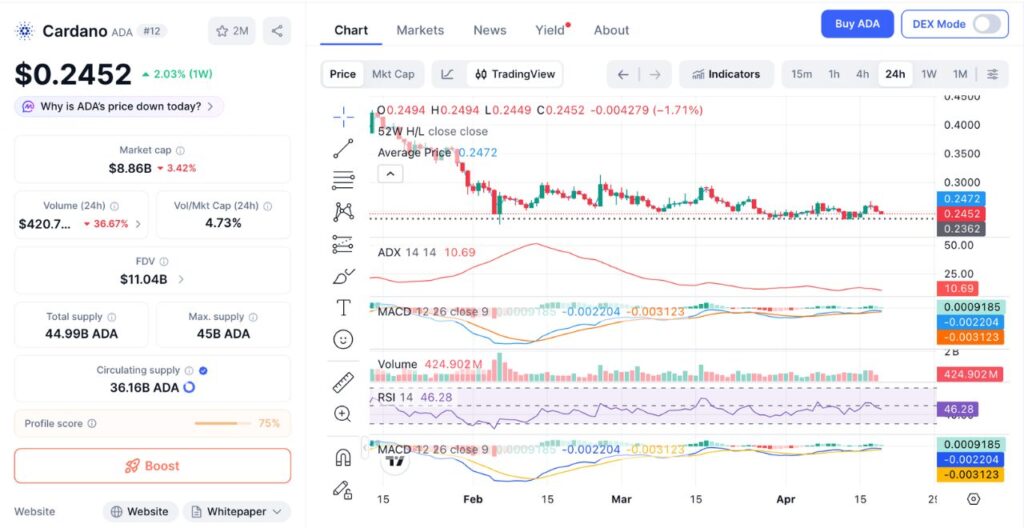 ADA 24H price chart (Source: CoinMarketCap)