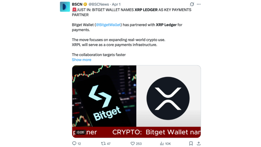 Bitget Wallet names XRP Ledger as key payments partner