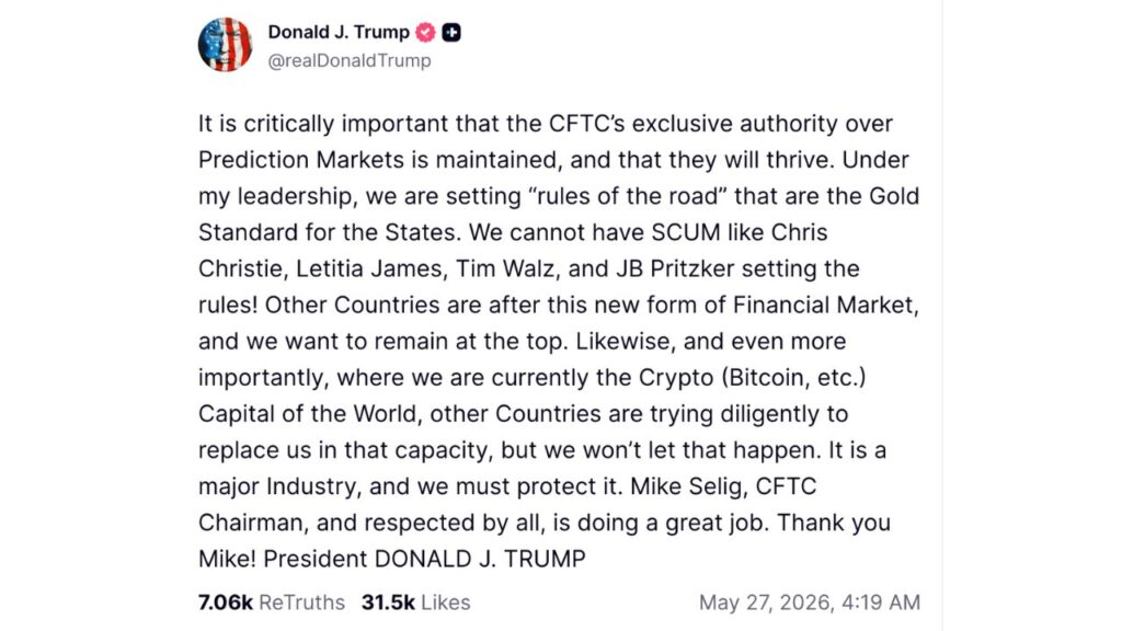 Trump Pledges To Protect Crypto Industry And Ensure Prediction Markets ‘Thrive’