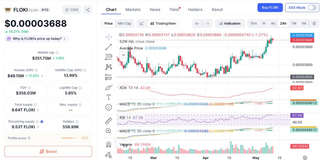 FLOKI 24H price chart (Source: CoinMarketCap)