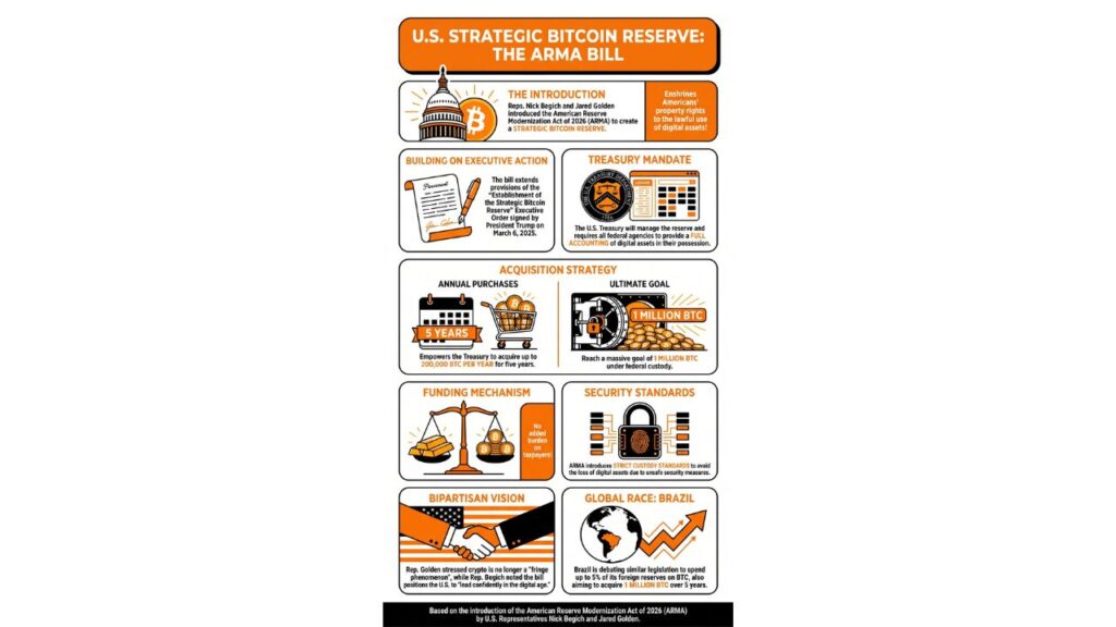 ARMA builds on Trump's 2025 Bitcoin Reserve Executive Order, adding new provisions.