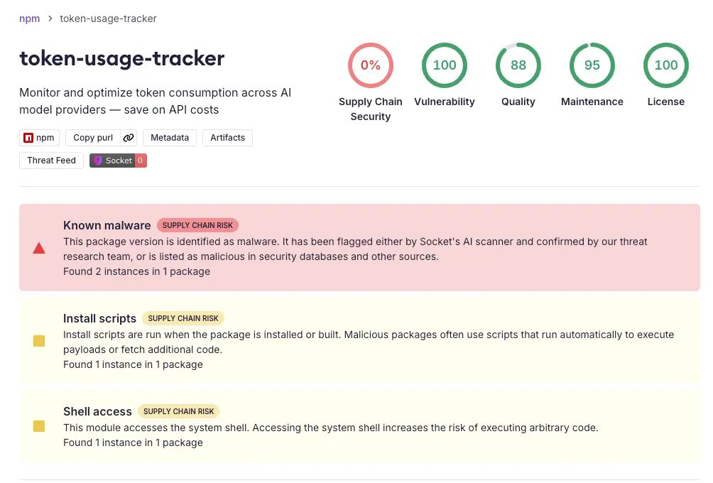 Token-usage-tracker marked as known malware by Socket