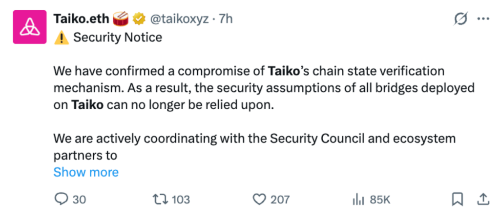 Taiko’s Official Statement (Source: Taiko)