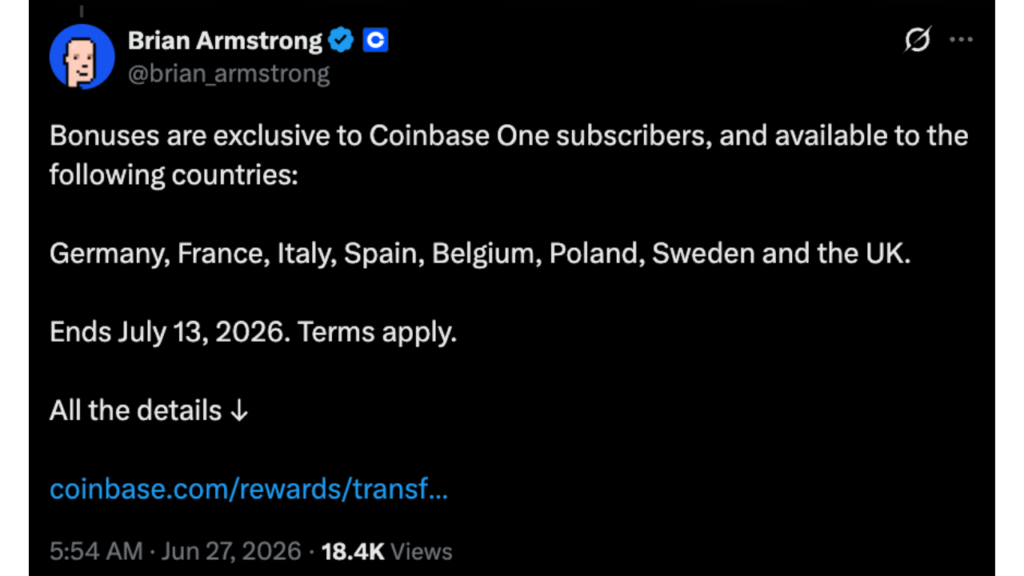 Coinbase CEO Brian Armstrong wrote on X