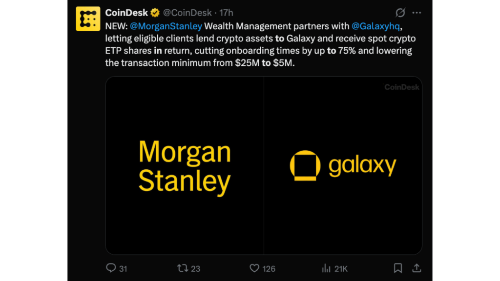 Morgan Stanley Opens New Crypto-to-ETF Path With Galaxy Digital