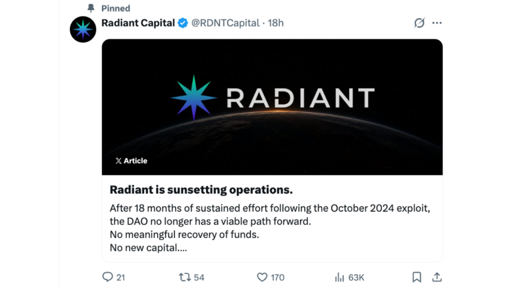 Radiant Capital to Wind Down Operations
