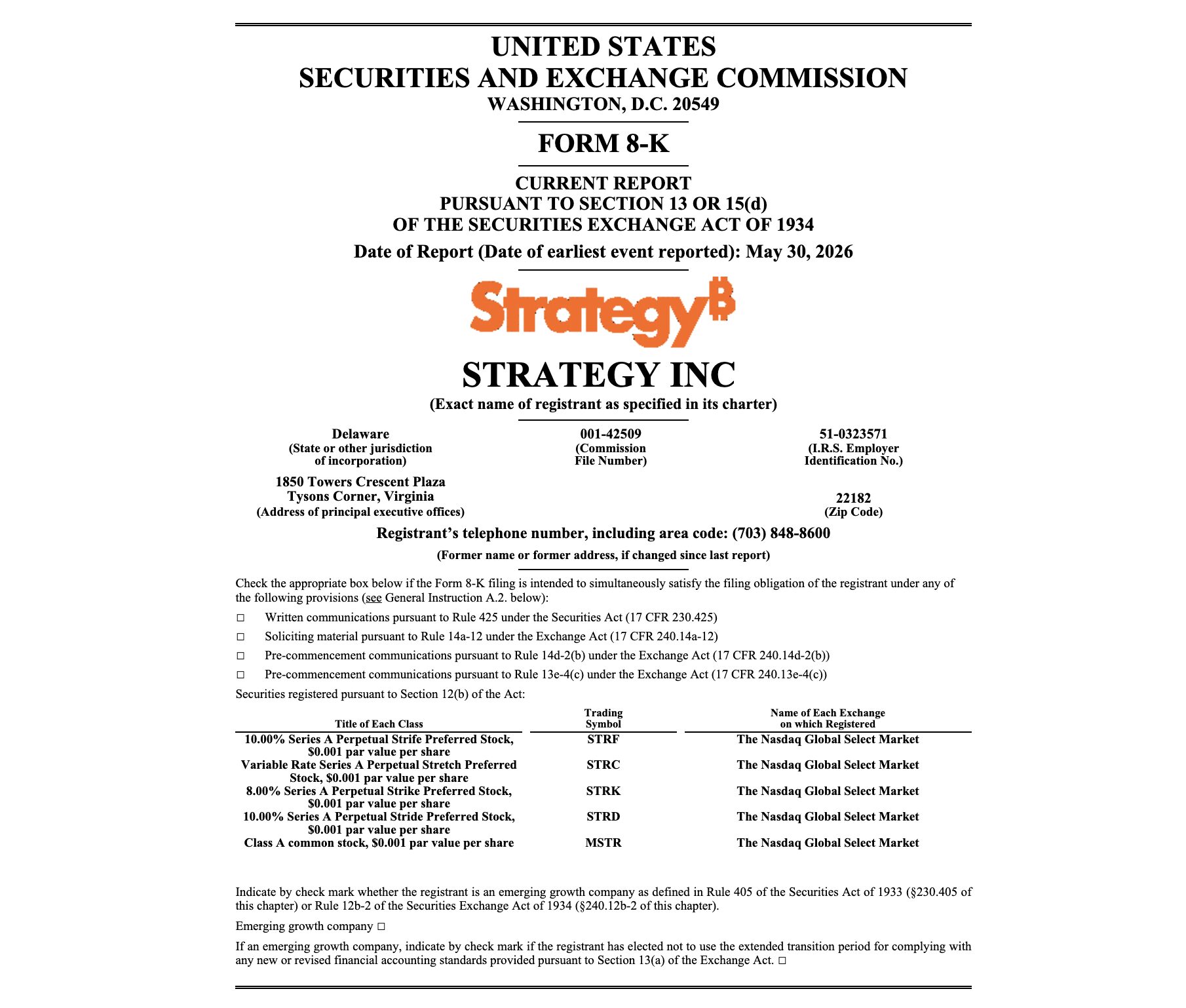 Strategy’s FORM 8-K