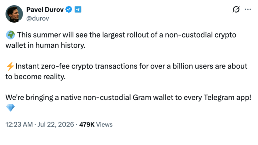 Pavel Durov Wants to Give a Billion Telegram Users a Native Crypto Wallet