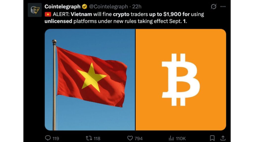 Vietnam will fine crypto traders up to $1,900 for using unlicensed platforms