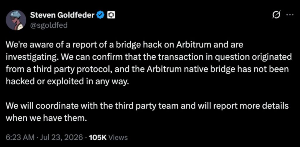 Offchain Labs co-founder Steven Goldfeder Status (Source: X)