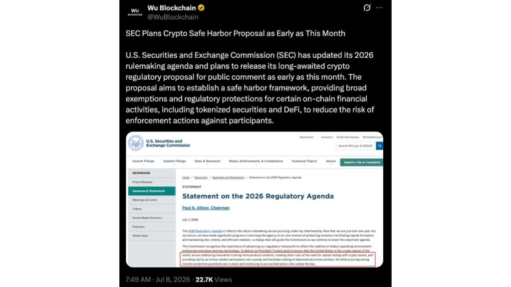 SEC plans crypto rule changes for exchanges and broker dealers in 2026 regulatory agenda
