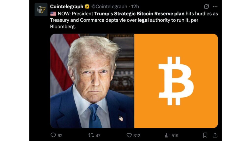Trump’s Strategic Bitcoin Reserve plan faces legal and agency control disputes