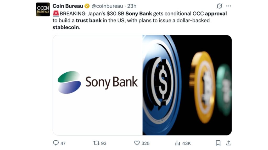 Sony Bank Gains U.S. Approval for Stablecoin Trust Bank