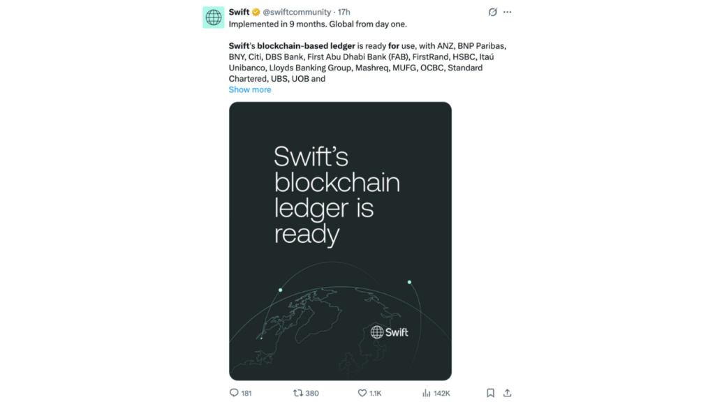 SWIFT Unveils Blockchain Ledger For Global Banks