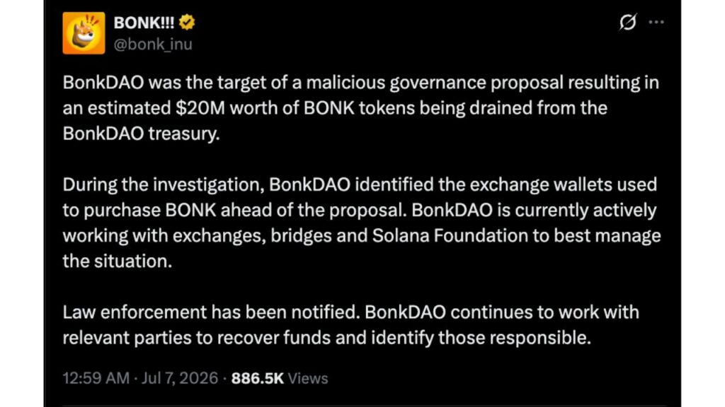 BonkDAO confirmed the attack publicly