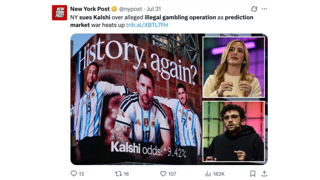 New York sues Kalshi, claims it is ‘illegal gambling operation’