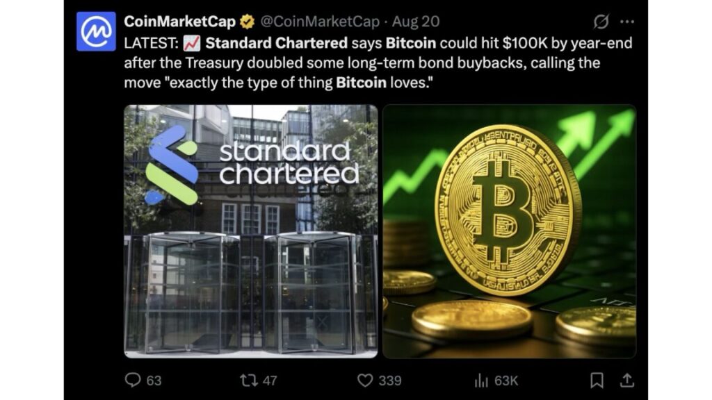 Standard Chartered Forecasts Bitcoin Will Retest All-Time High