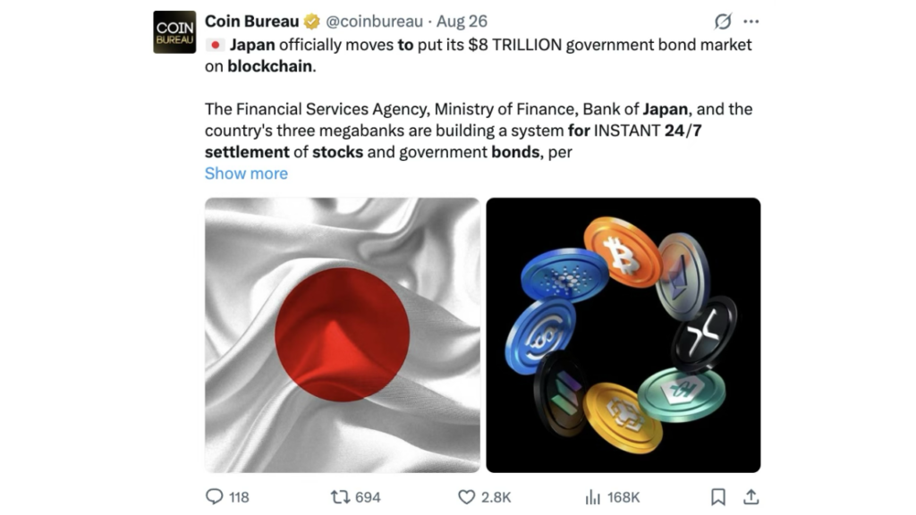 Japan is reportedly developing plans for instant blockchain settlement of stocks & bonds