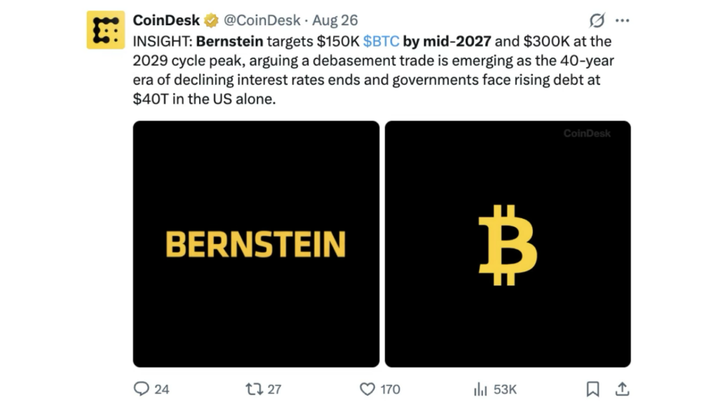 Bernstein Forecasts Bitcoin Will Reach $150,000 By Mid-2027