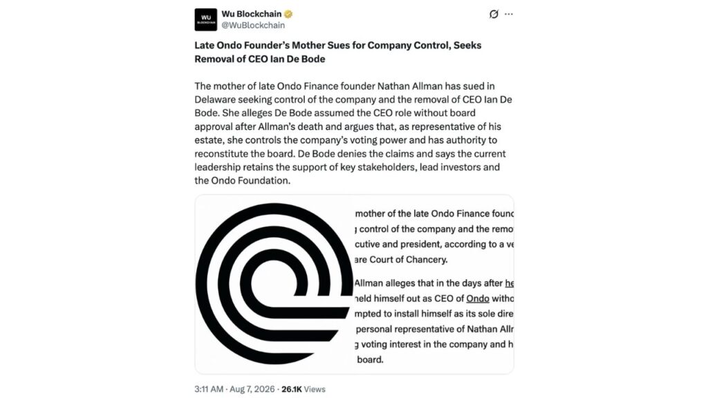 Power Struggle Erupts at Ondo Finance After Founder’s Death