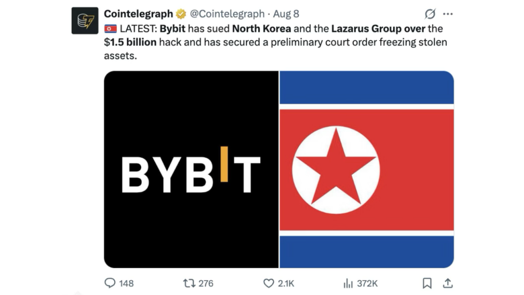 Bybit Sues North Korea and Lazarus Group Over $1.5 Billion Crypto Heist
