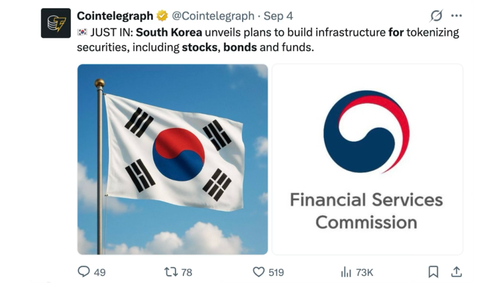 South Korea Launches Blockchain Roadmap for Tokenized Stocks and Bonds