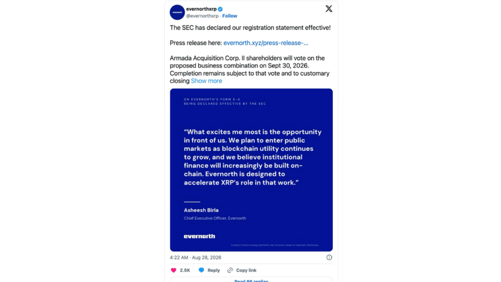 XRP Treasury Giant Evernorth Clears SEC Hurdle