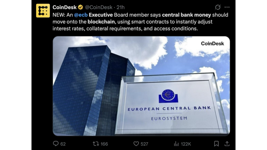 ECB Executive Calls for Central Bank Money on Blockchain