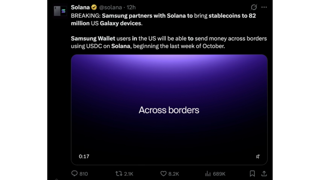 Samsung Brings USDC Transfers to 82M Galaxy Devices