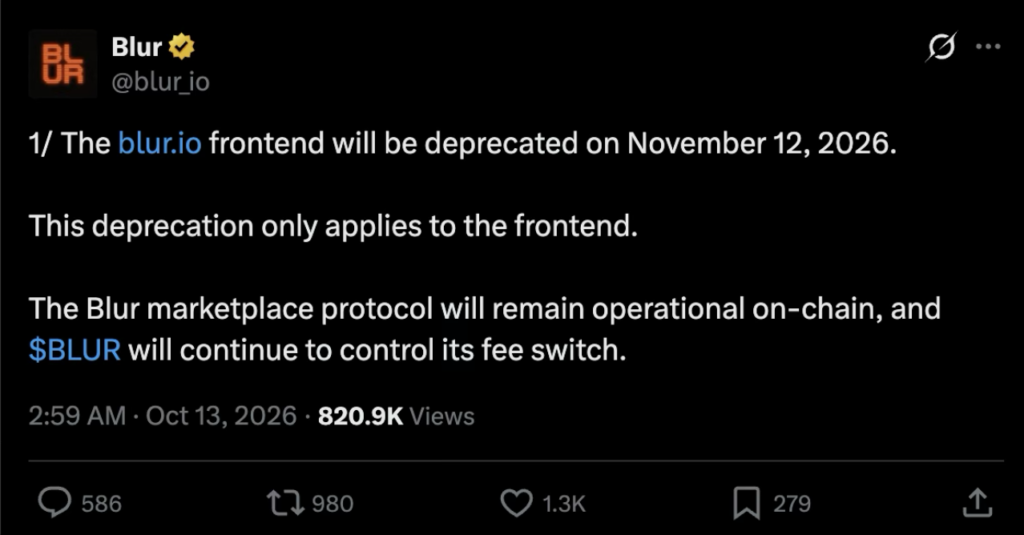 Blur’s announcement on X