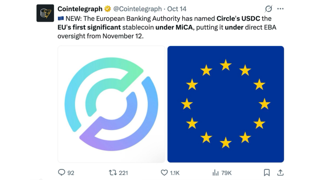 Circle’s USDC Becomes EU’s First Significant E-Money Token Under MiCA
